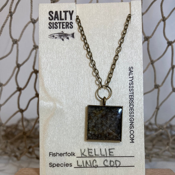 Square Mixed Metal Cured Fish Skin Necklace