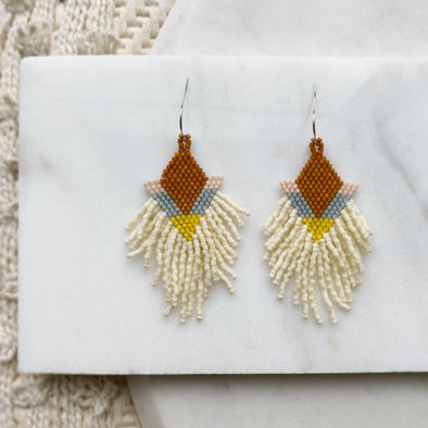 Desert Flower Earrings - Orange/Beige/Silver