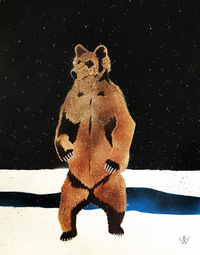 Brown Bear Standing Beneath the Stars Print