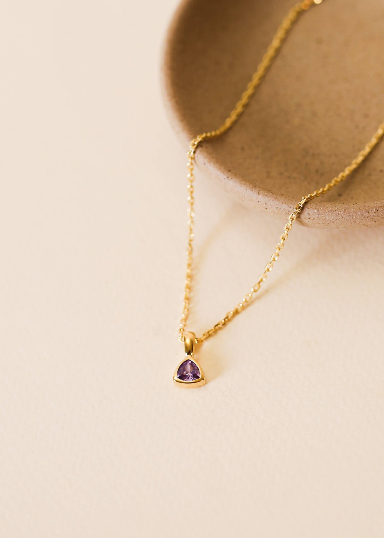 Lavender Triangle Gold Pendant Necklace