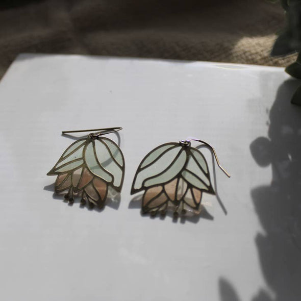 Lotus Bud // Stained Glass Resin Earrings