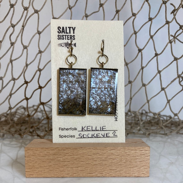 Rectangle Mixed Metal Cured Fish Skin Earrings