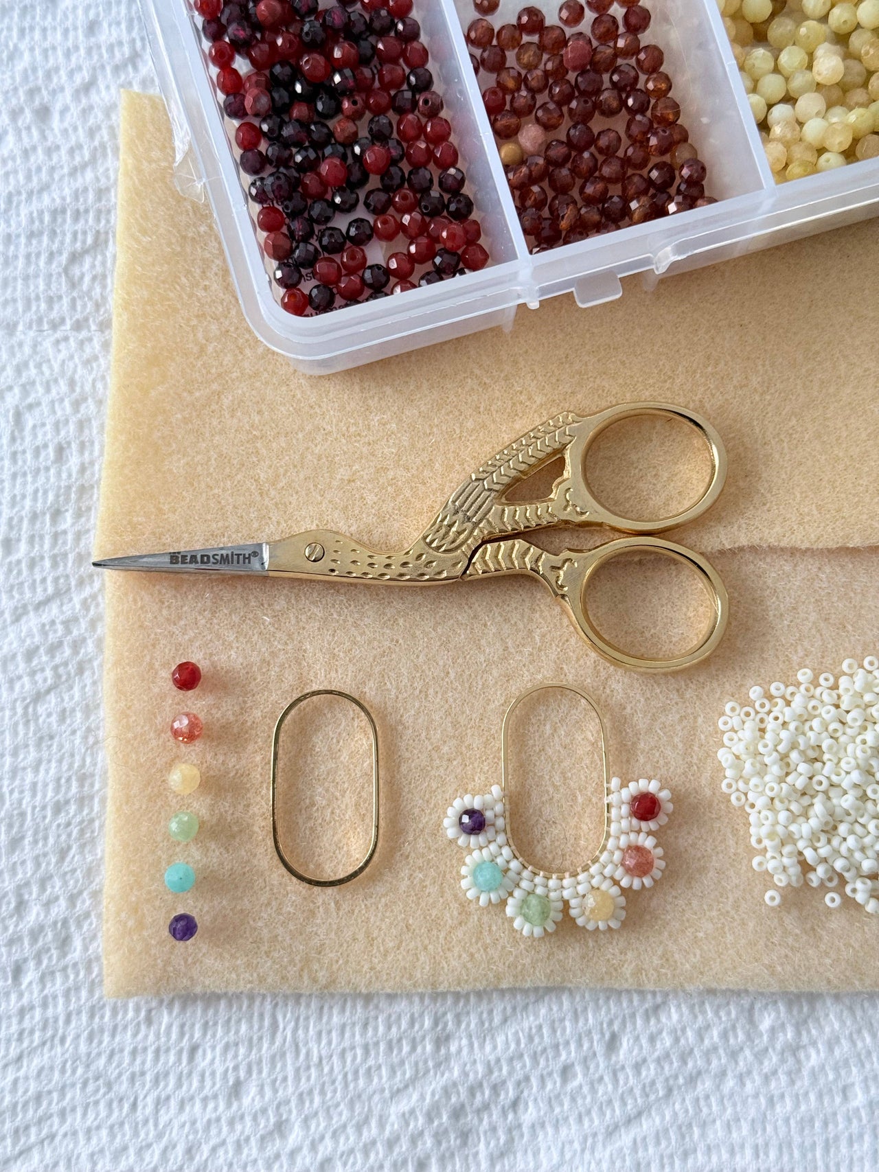 Lily of the Valley Hand Beaded Earrings: Cream / Gold
