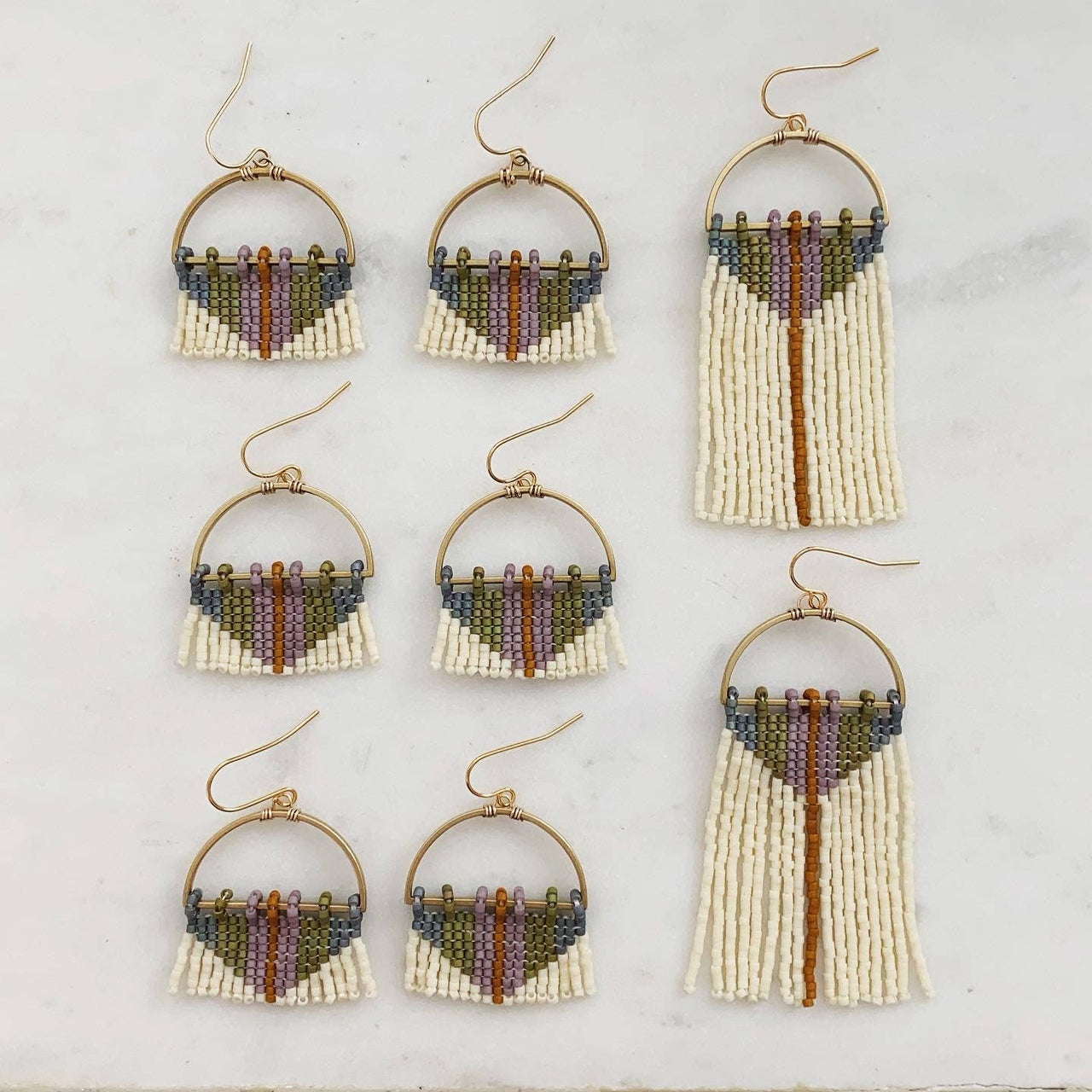 Tapestry Beaded Earrings: Neutral / Short