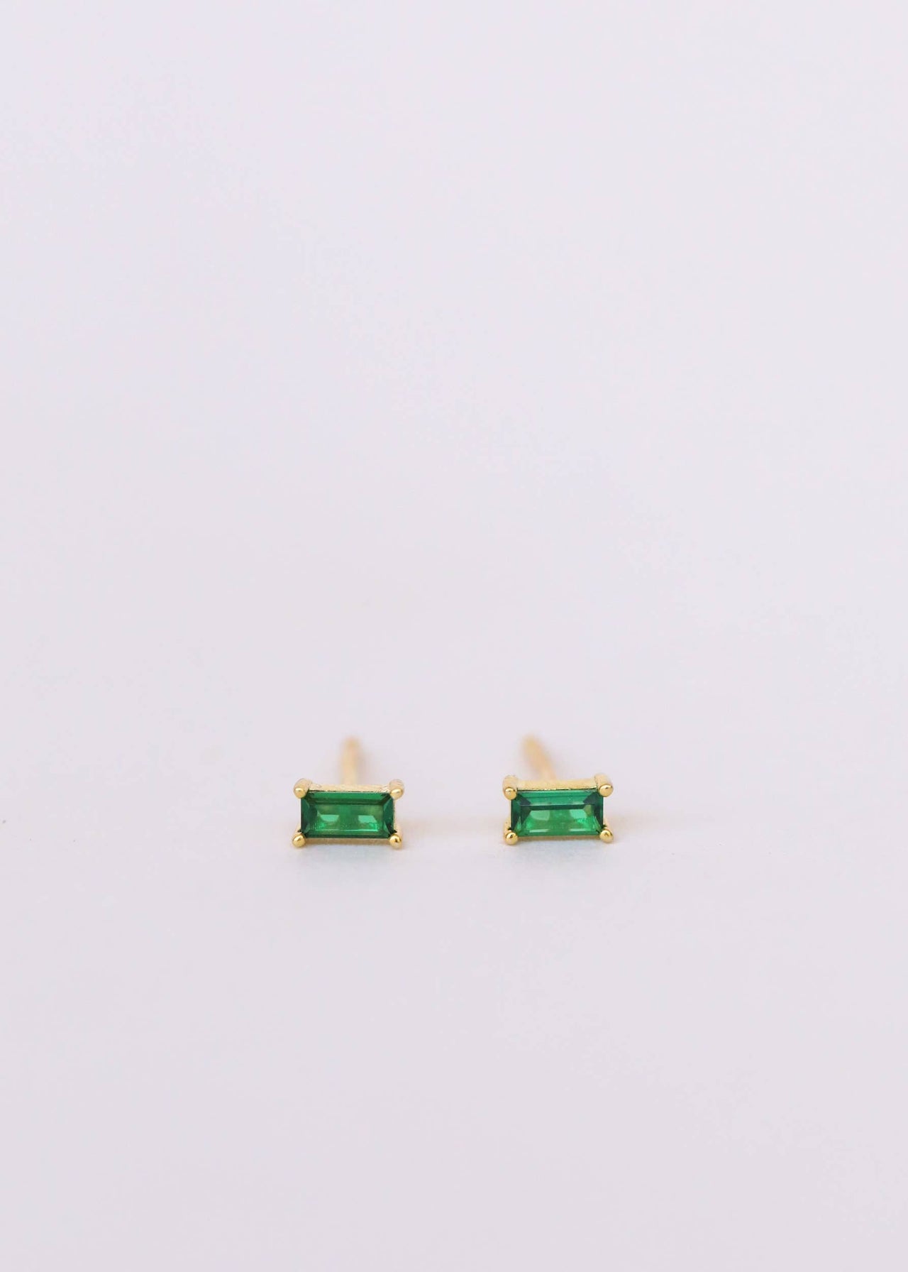 Emerald Baguette Gold Earrings