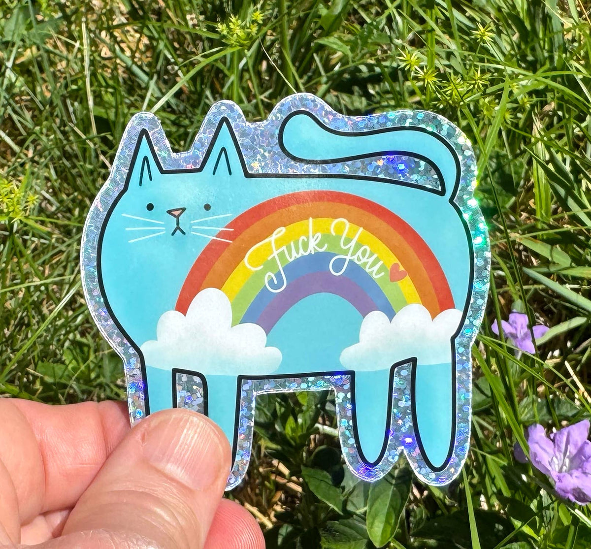 Fuck You Cat Glitter Sticker