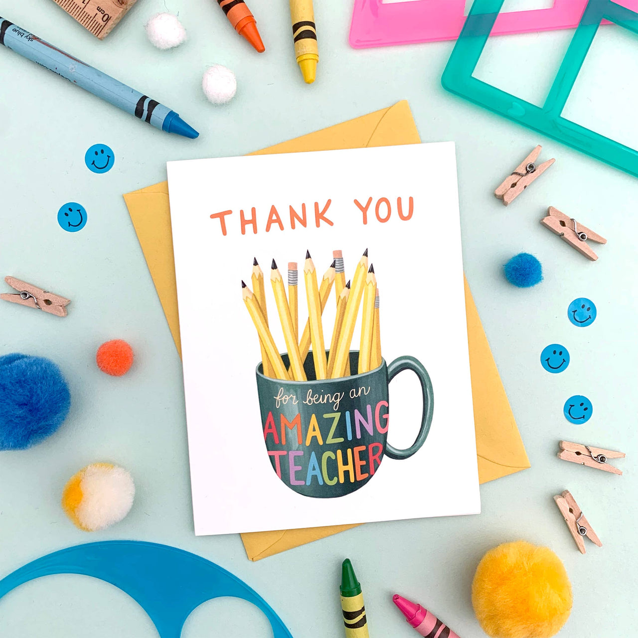 Pencils & Rainbow Mug Teacher Appreciation Card