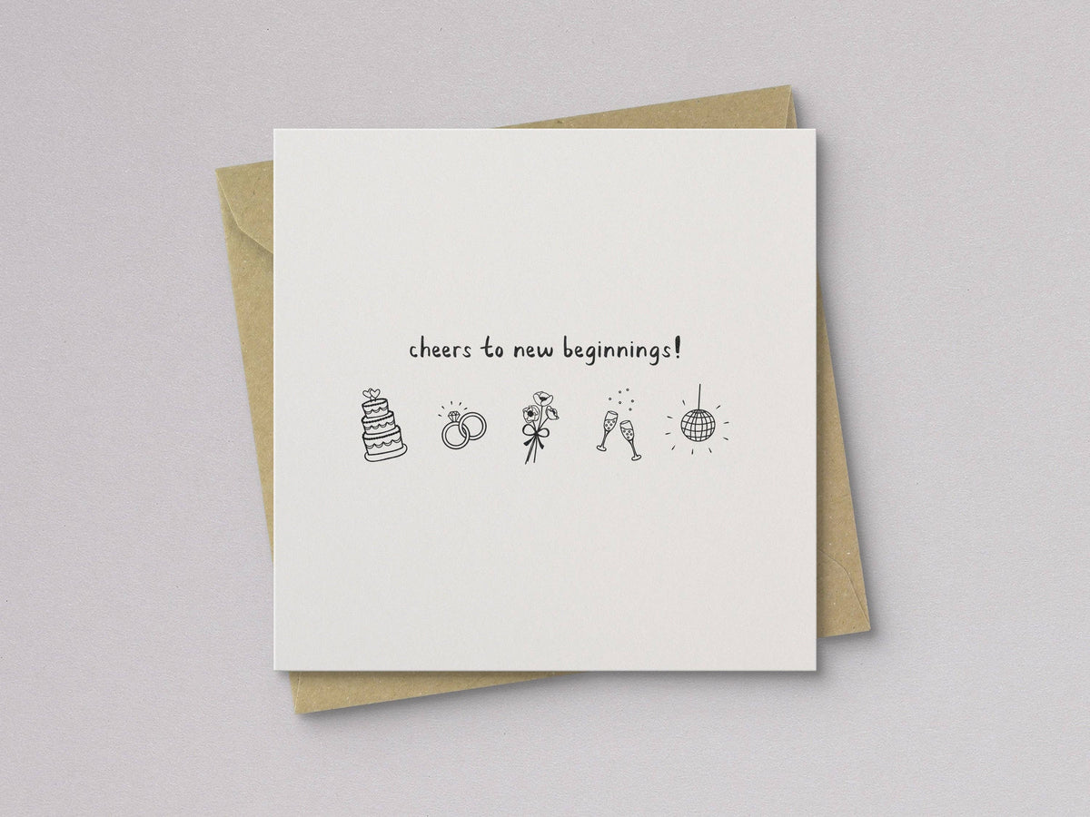 Cheers to New Beginnings Wedding Card - Letterpress Printed
