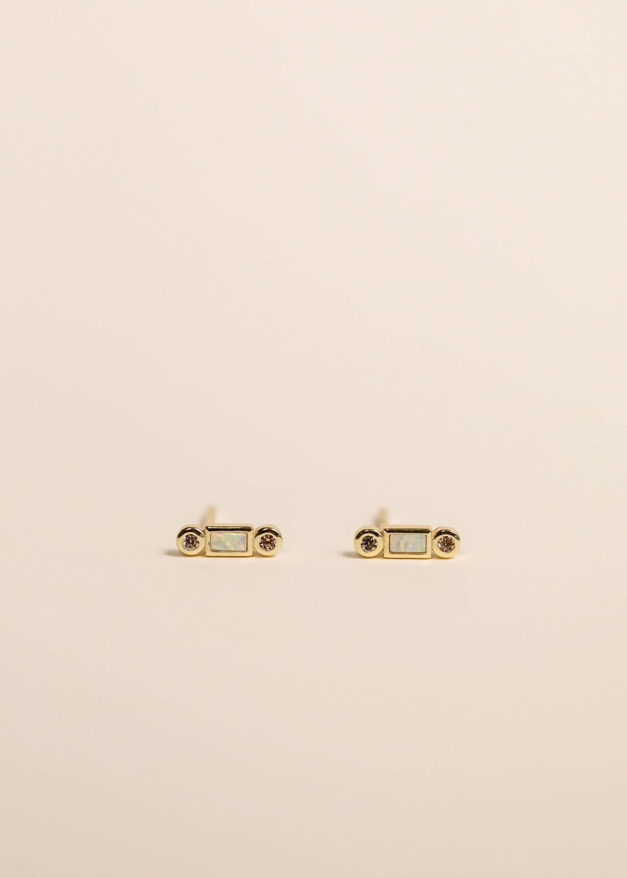 White Bar Opal Gold Earrings