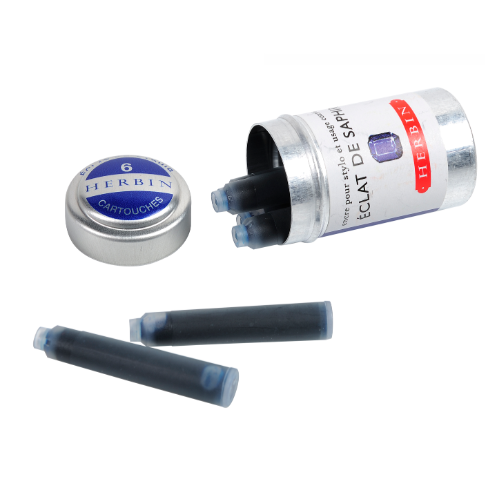 Herbin Fountain Pen Ink Cartridges - Tin of 6 - Perle Noir (Black Pearl)