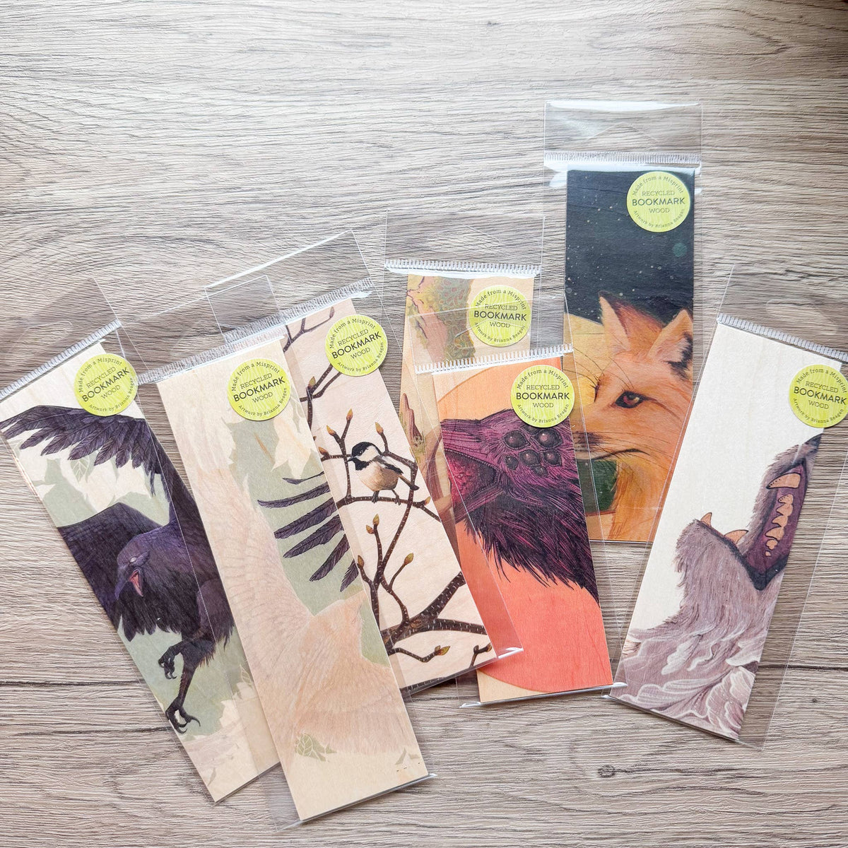 Recycled Wood Print Bookmark: Animals