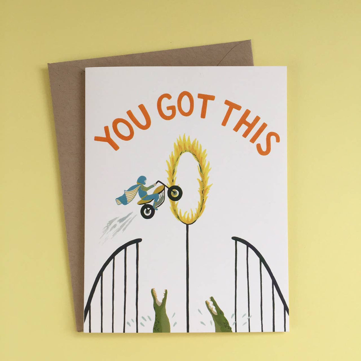 You Got This Daredevil Motorcycle, Ring of Fire and Crocodiles Encouragement Card
