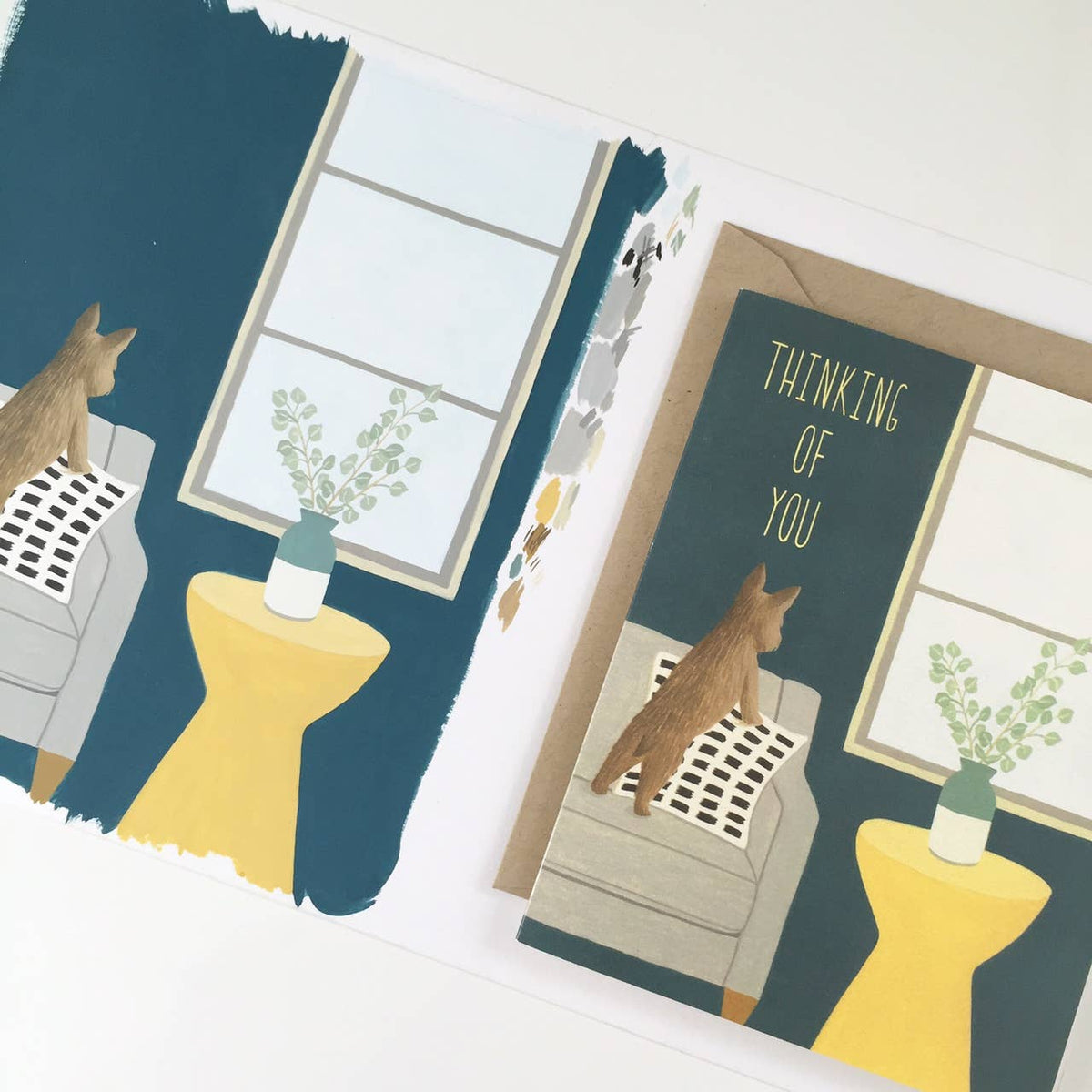 Dog Looking Out of Window Thinking of You Friendship Sympathy Card