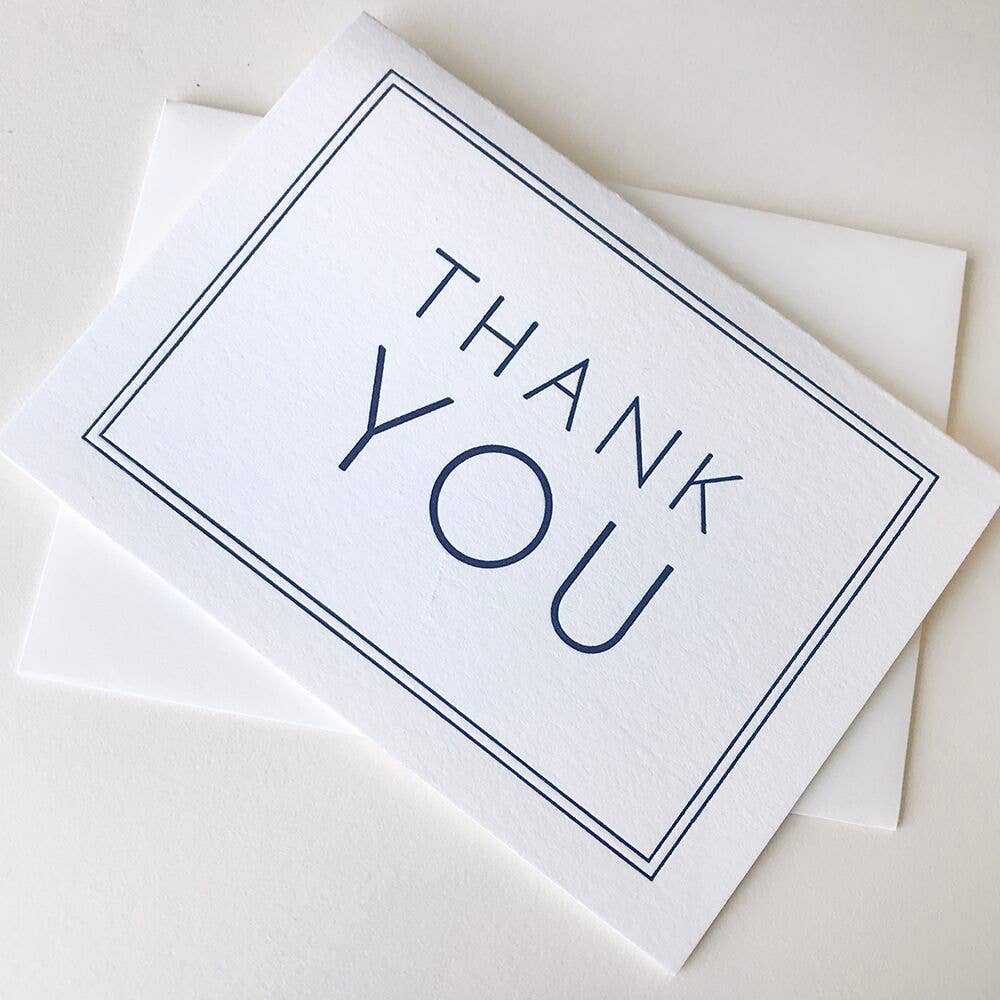 Thank You Navy Frame - Letterpress Thank You Greeting Card: Single card