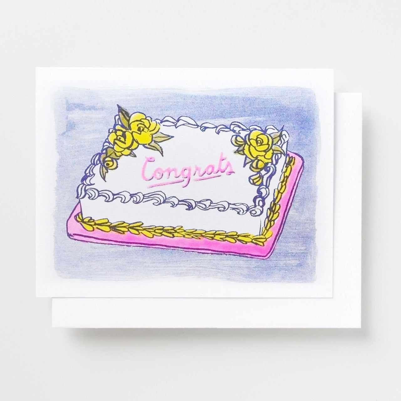 Congrats Cake Risograph Greeting Card | Vintage Cake Card