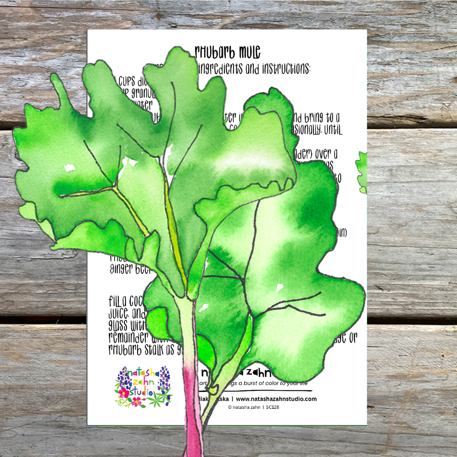 Rhubarb Mule Illustrated Recipe 5 x 7 Art Card