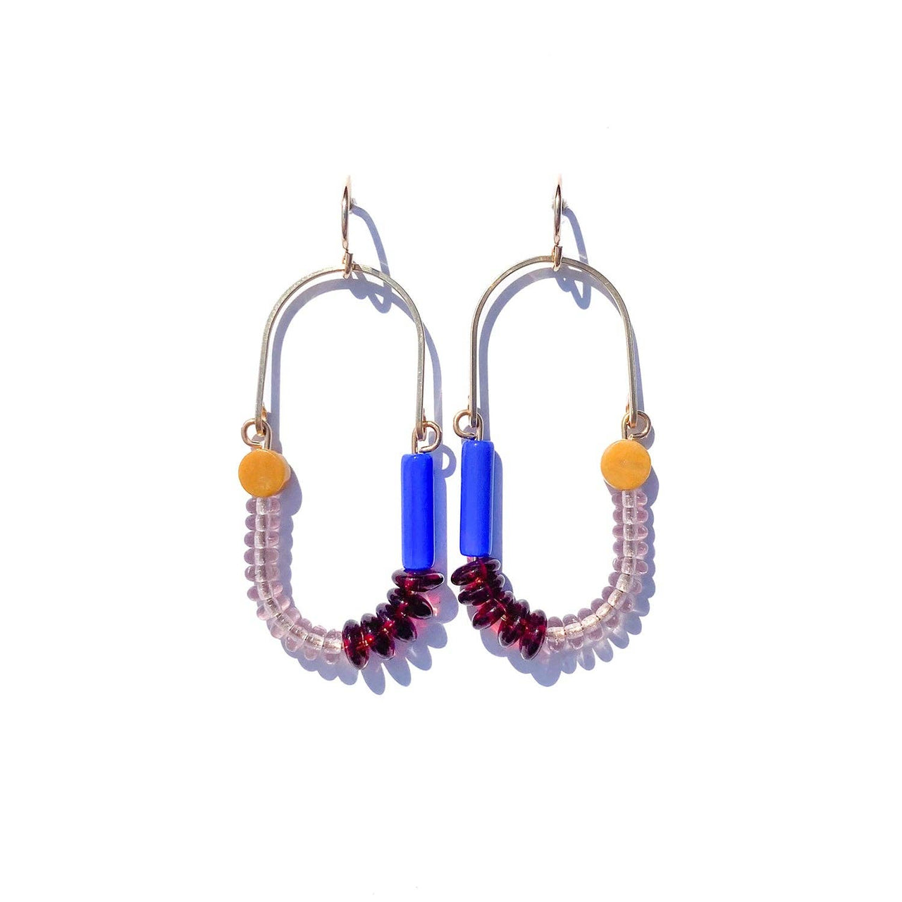 Yellow Jasper, Periwinkle, + Oxblood Balance Earrings: Gold Fill