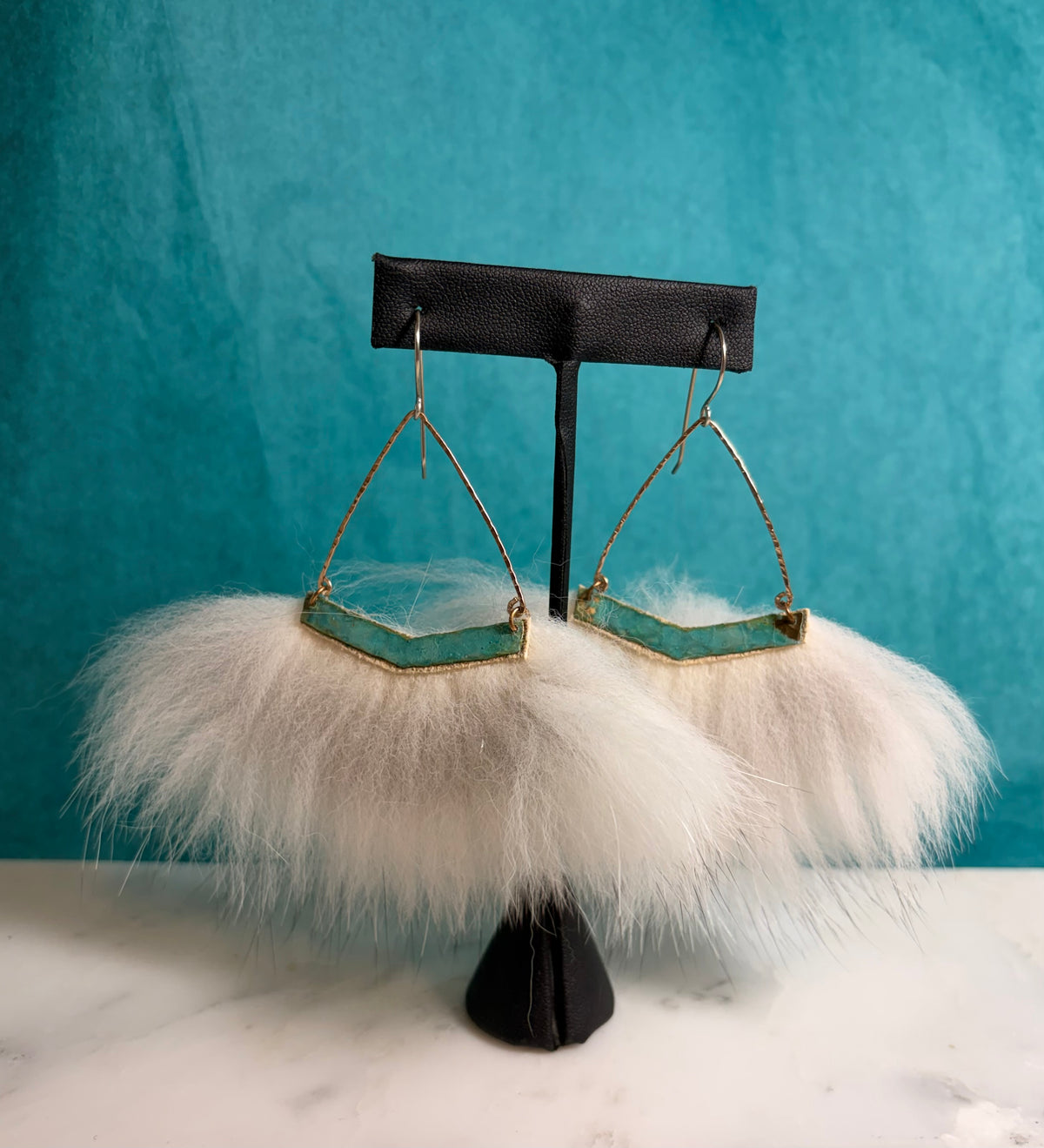 Patina Reverse Wide V Arctic Fox Earrings