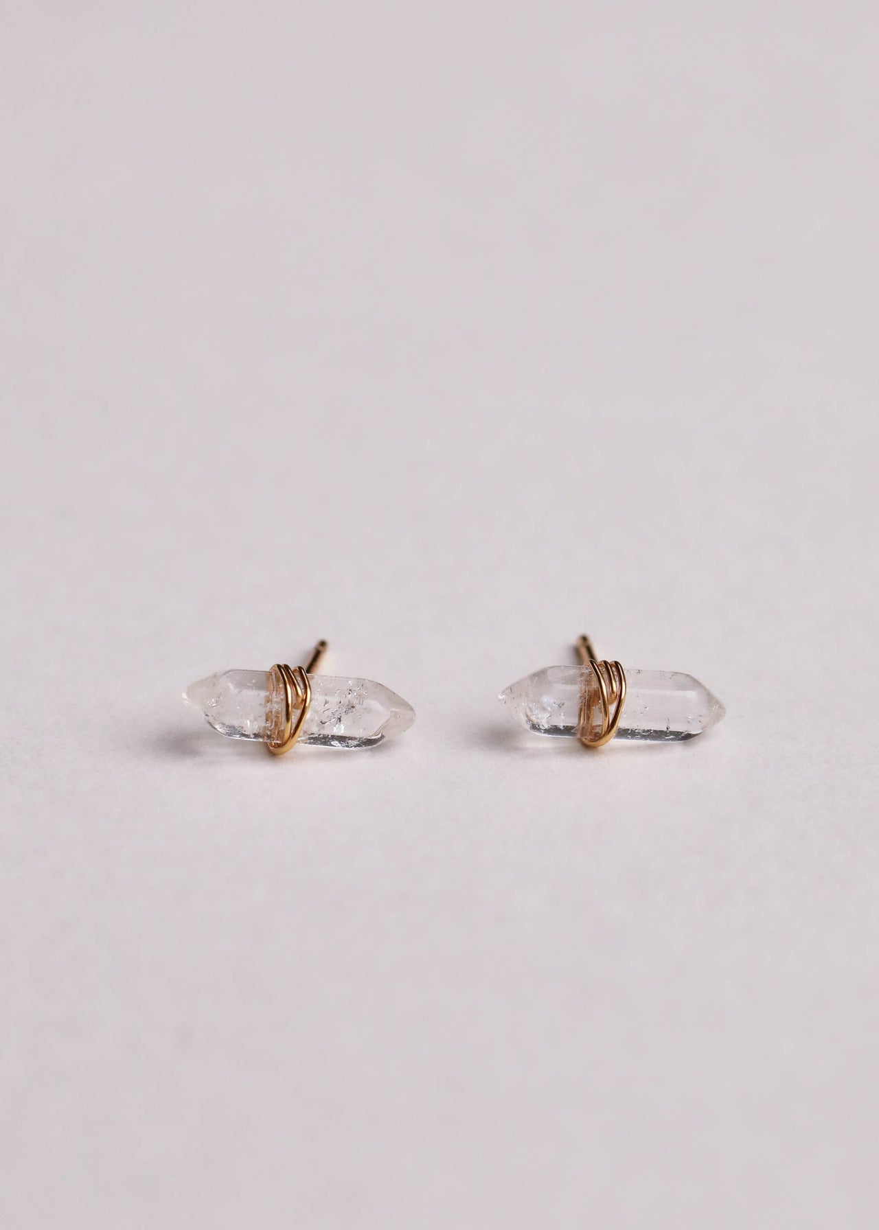Mineral Point - Clear Quartz - Gold Wire Wrapped Earrings