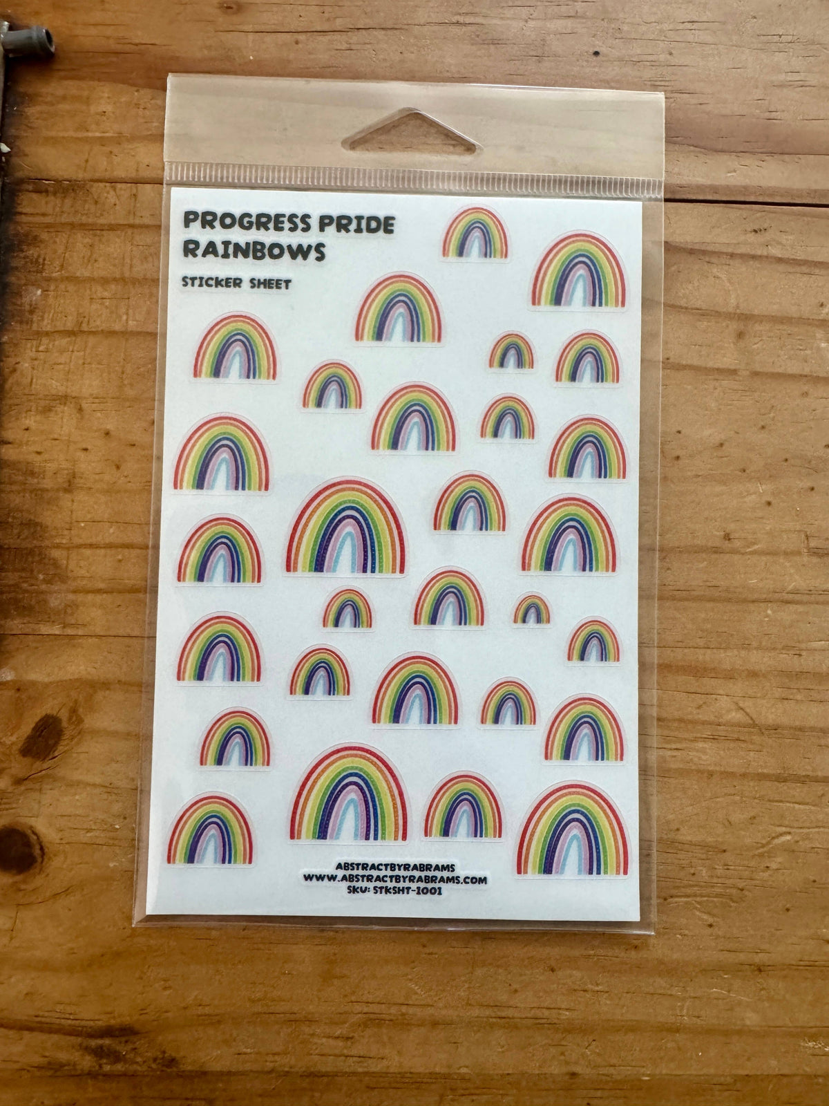 Progress Pride Rainbow Sticker Sheet - Vinyl - 4"x6" : Sleeve with hang tag