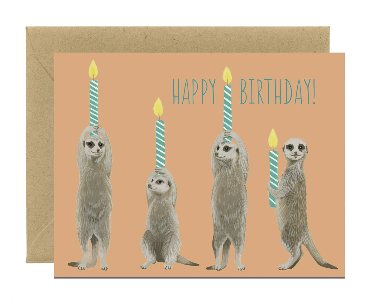 Meerkats Holding Candles Birthday Card