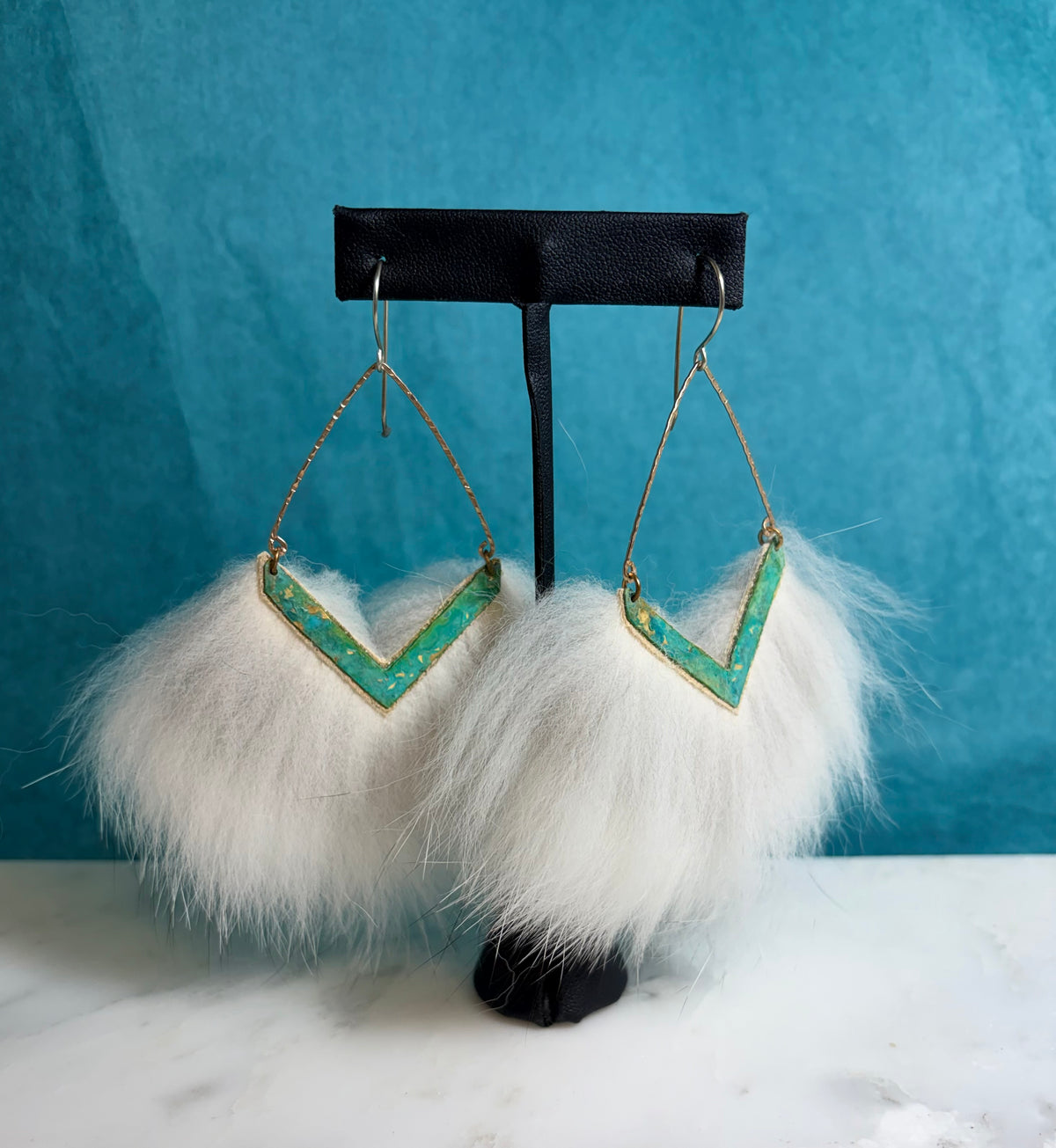 Patina Reverse Deep V Arctic Fox Earrings