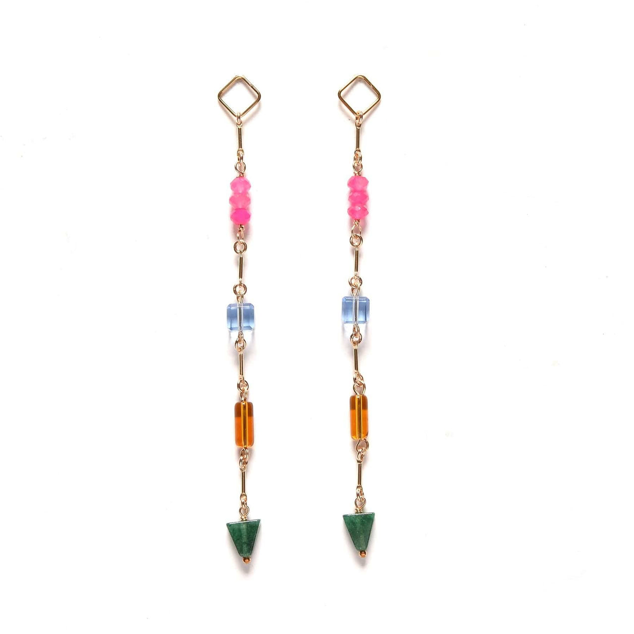 Minimal Charm Earrings- Pink Chalcedony, African Jade, Vintage Glass: Gold Plated