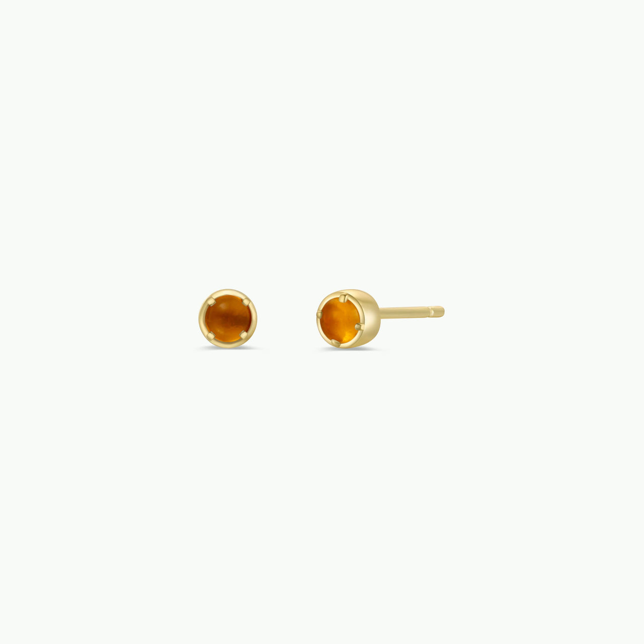 Simple Stud Earrings - Amber Gemstone - 18k Gold Plated