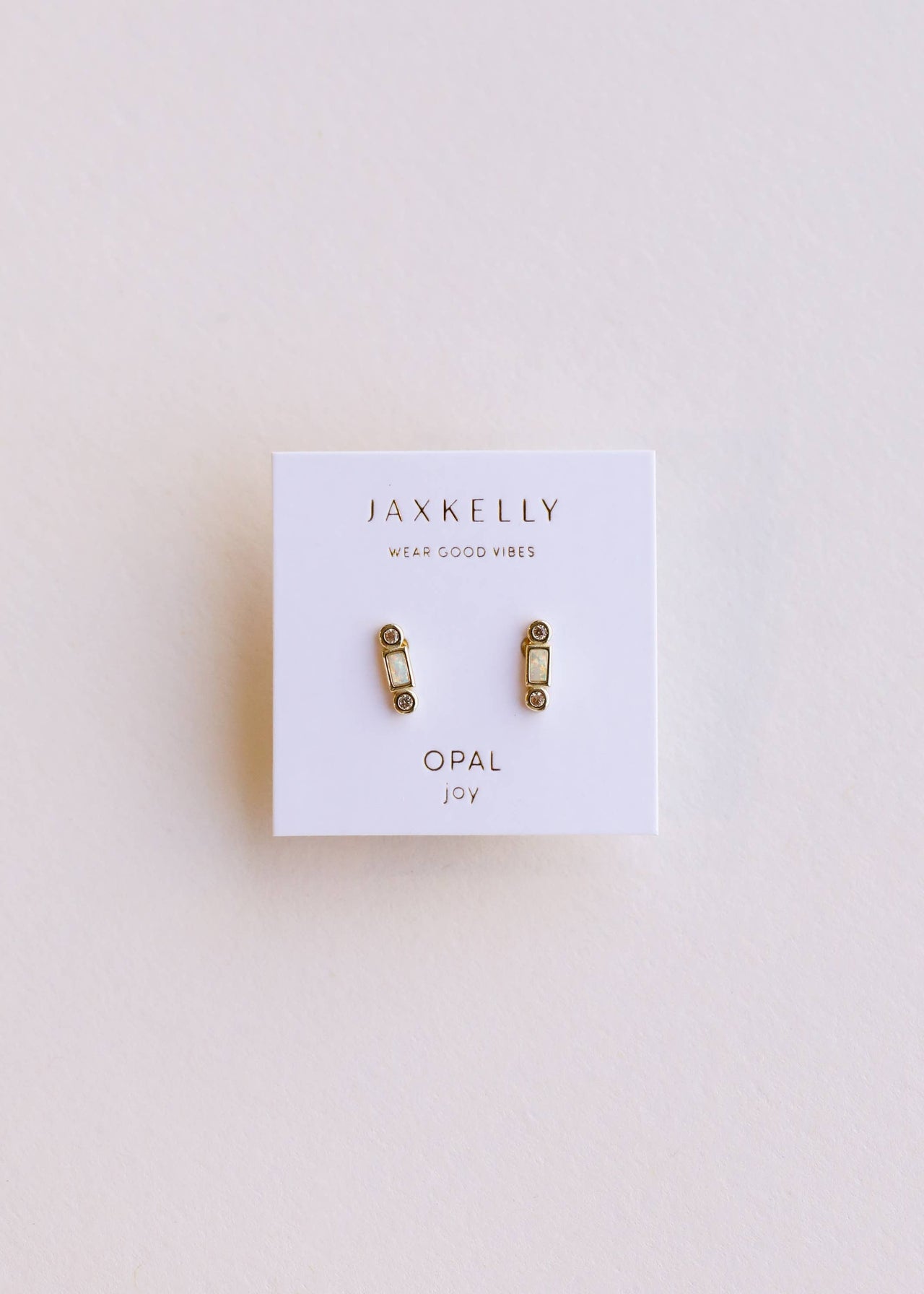White Bar Opal Gold Earrings