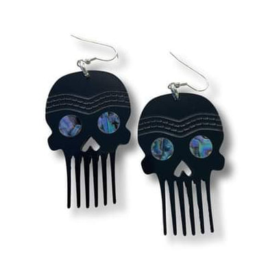 Skull Comb Earrings - Black