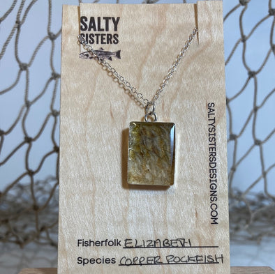 Short Rectangle Sterling Silver Cured Fish Skin Necklace