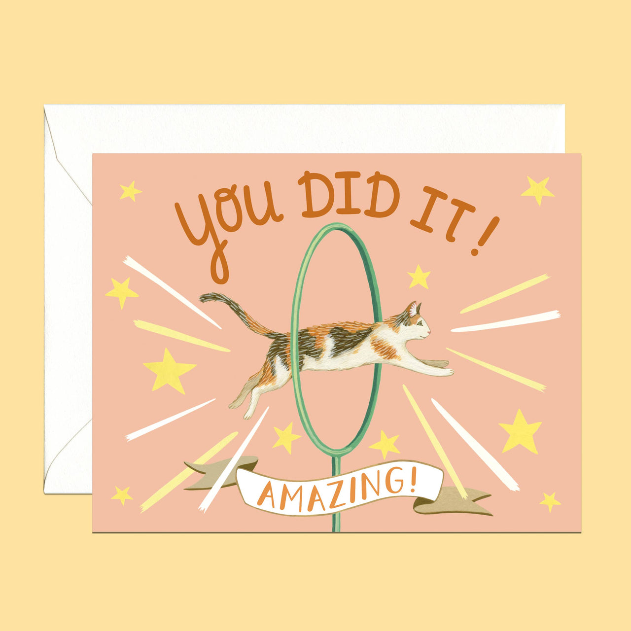 Cat Jumping Through Hoop Congratulations Card