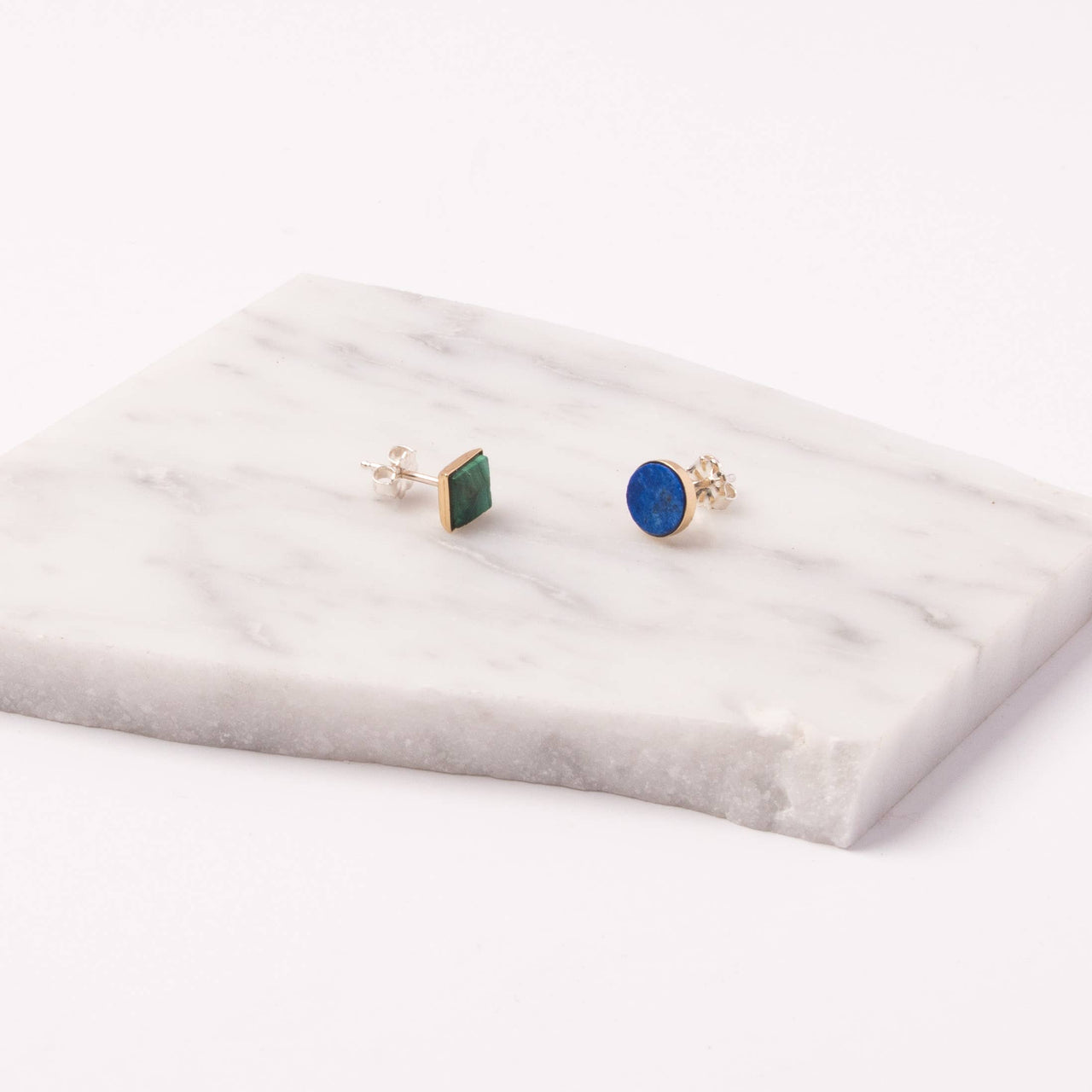 Lapis + Malachite Mismatched Studs