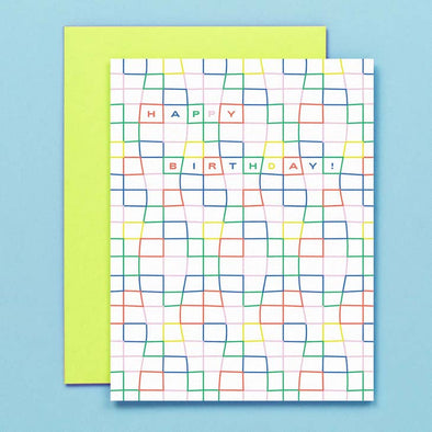 Wavy Rainbow Grid Happy Birthday Card
