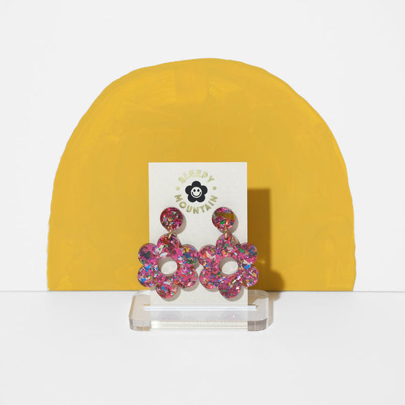 Glitter Daisy Dangle Earrings