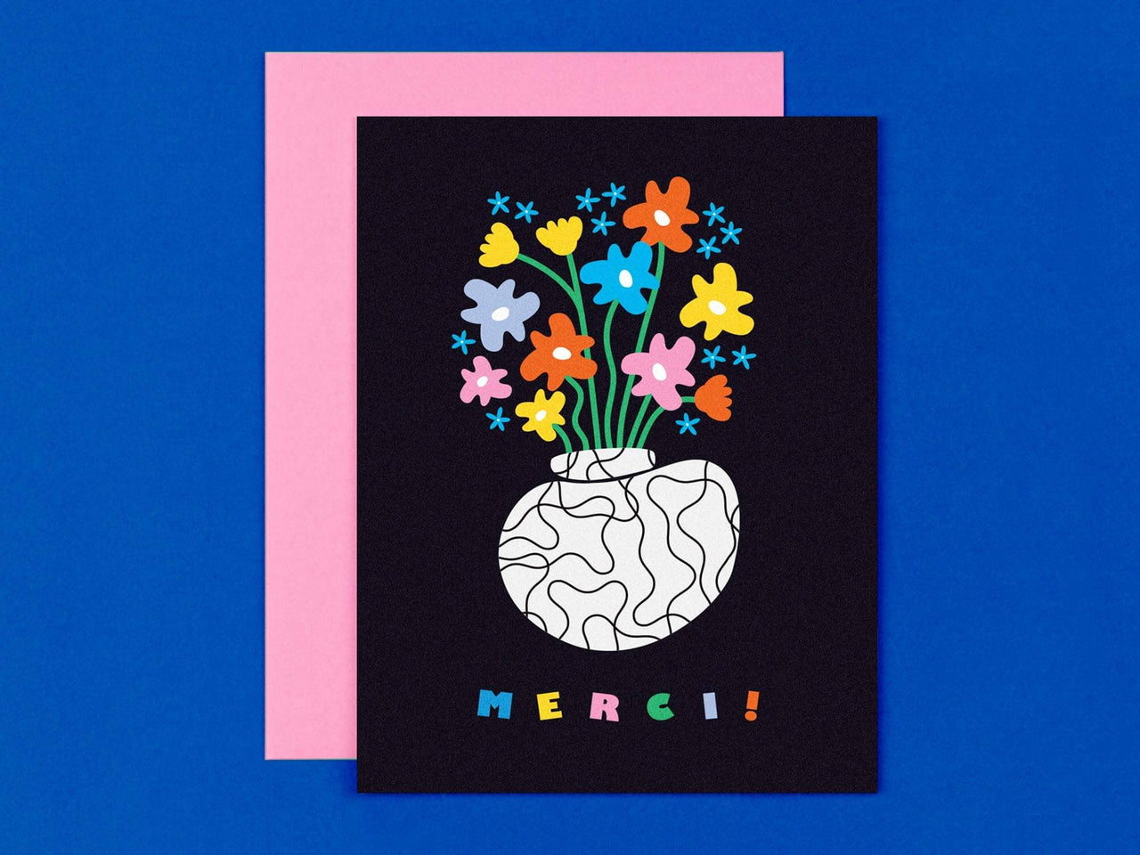 Squiggly Merci Flower Vase Thank You Card