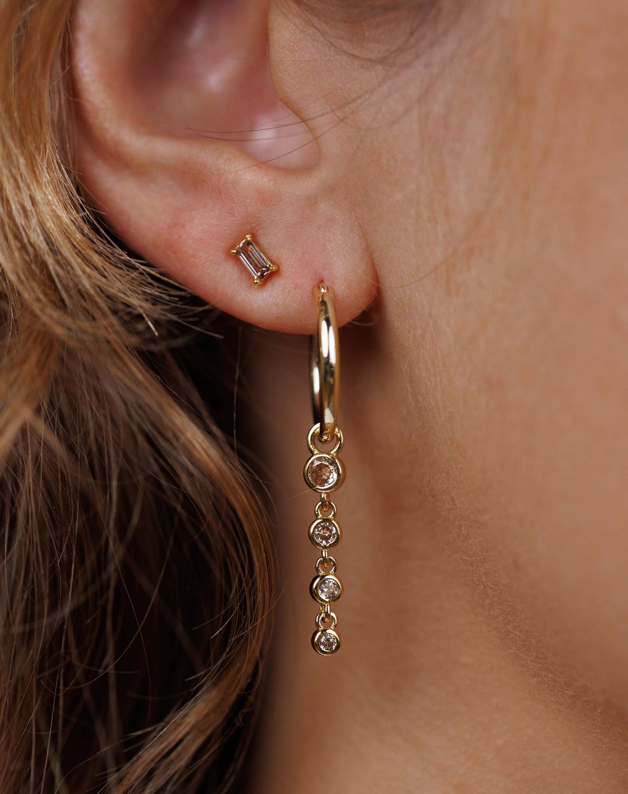 Linear Drop Gold Earrings