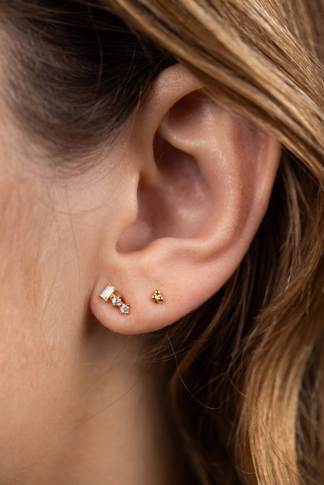 Stud - Tiny Ball Trio - Gold Earrings