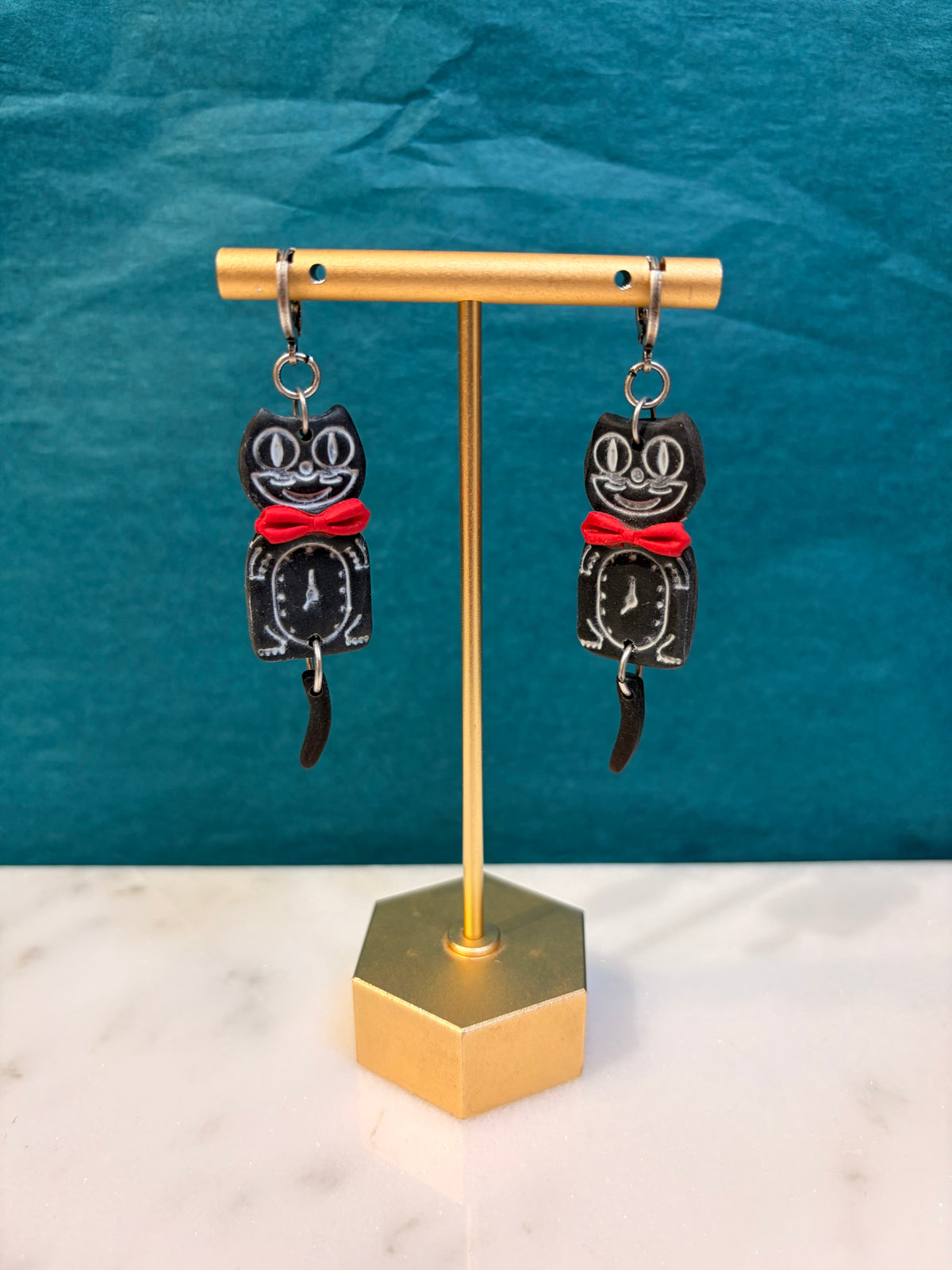 Kitty Clock Dangle Earrings