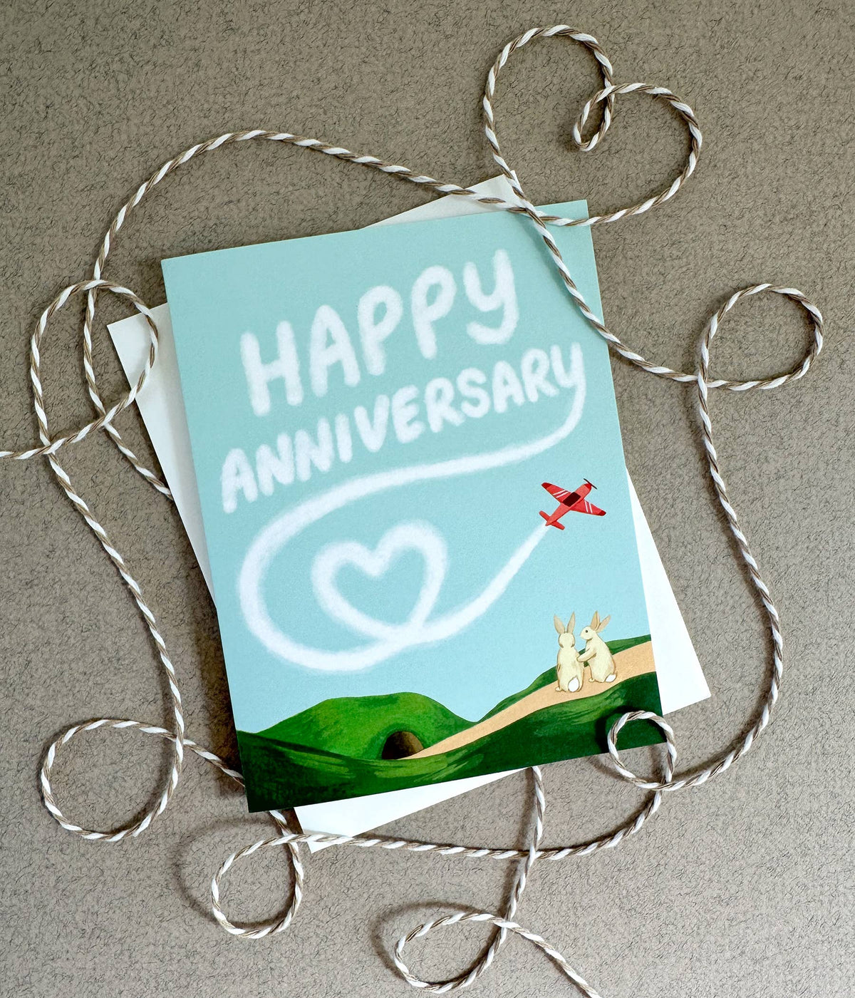 Skywriting Airplane with Bunnies Anniversary Card