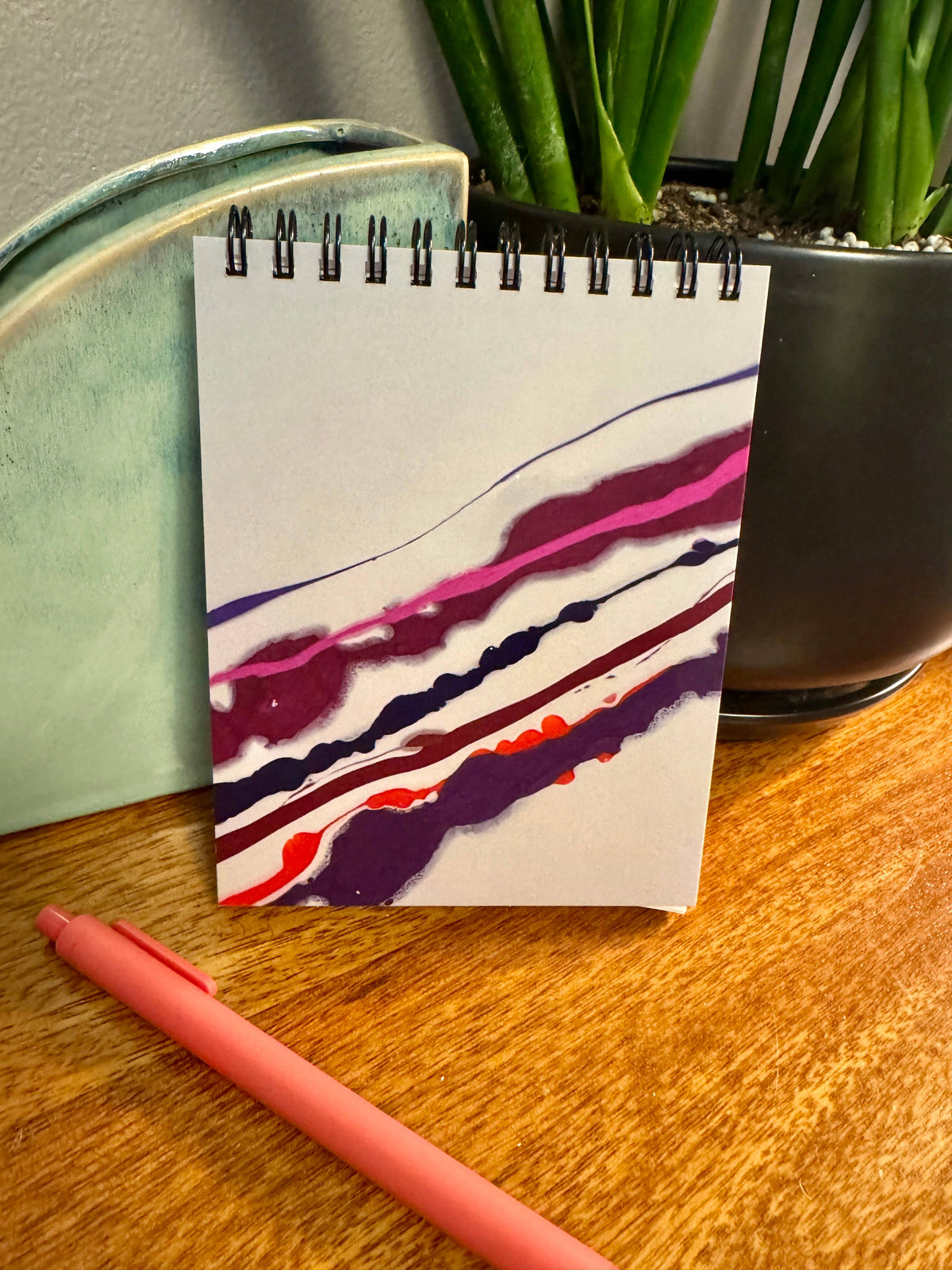 Pink and White Spiral Notepad with Soft Touch Cover  : Lined