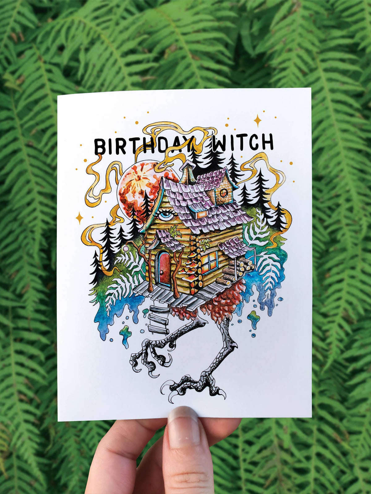 Birthday Witch - Baba Yaga Card - PNW Forest Chicken Magic