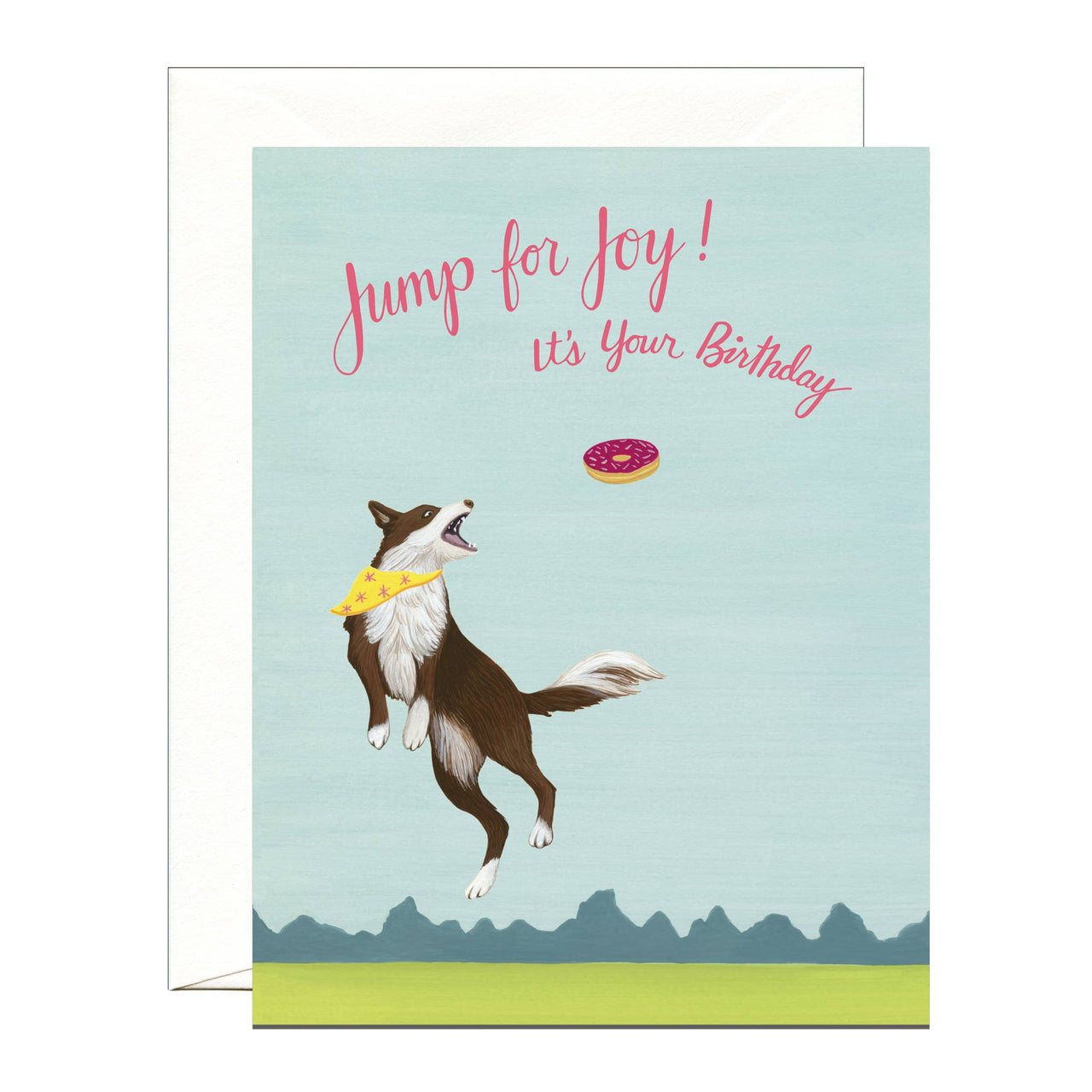 Jumping Dog & Frisbee Donut Birthday Card