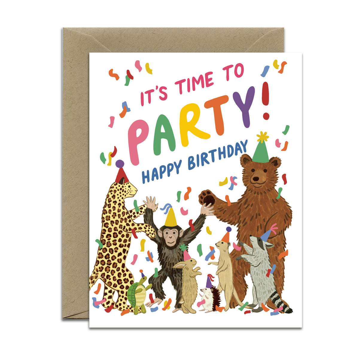 Party Animals (Bear, Raccoon, Chimpanzee) Birthday Card