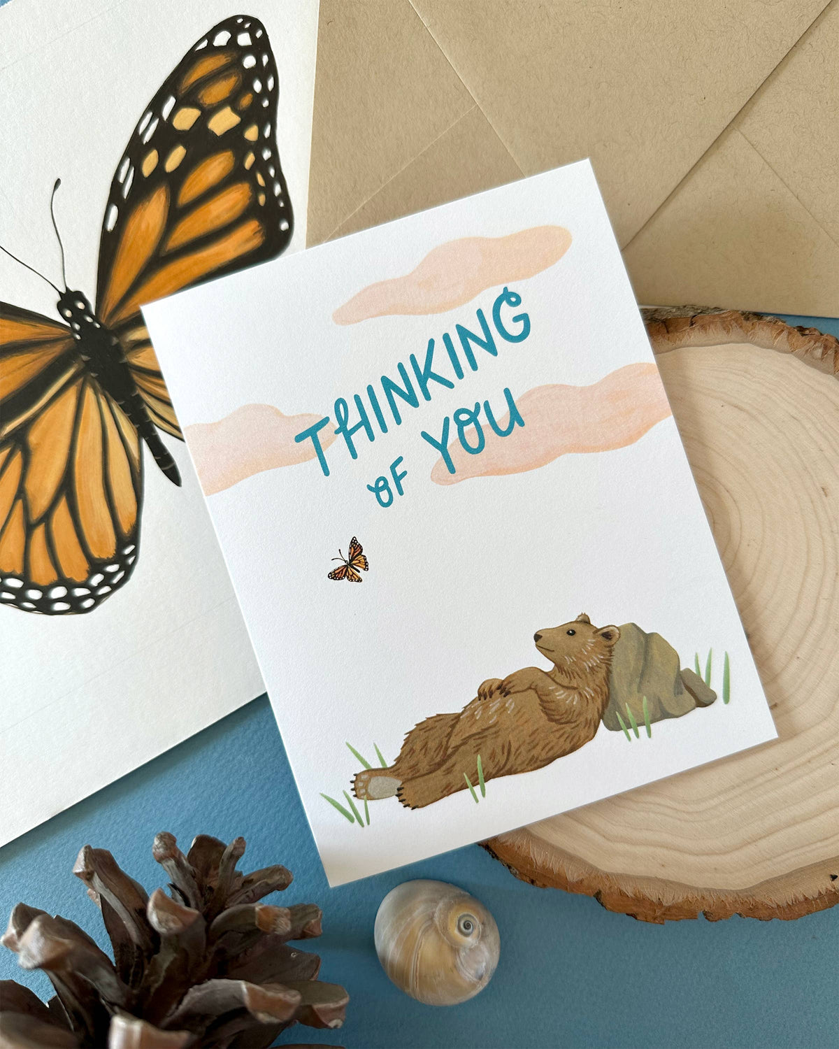 Bear and Monarch Butterfly Sympathy Thinking of You Card