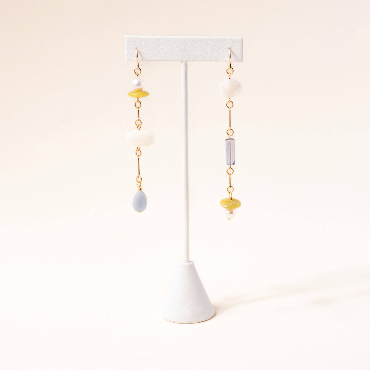 Moonstone, Angelite, and Serpentine Composition Earrings