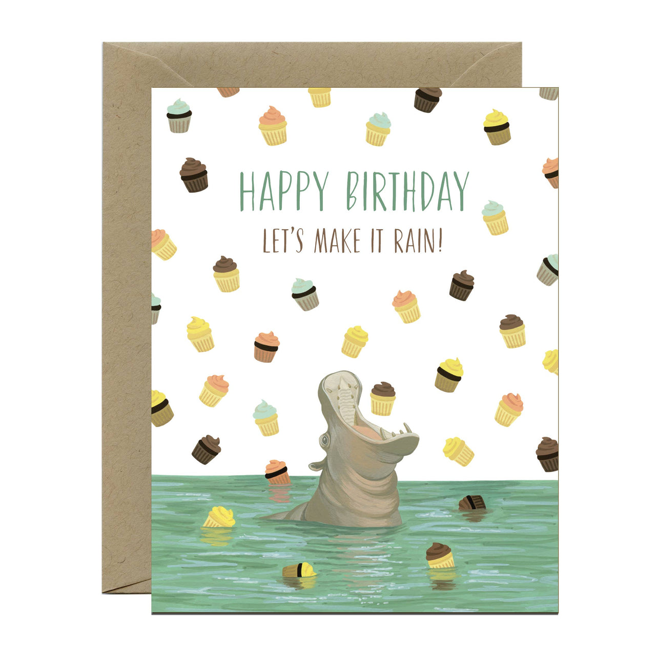 Hippo Eating Cupcakes Birthday Card