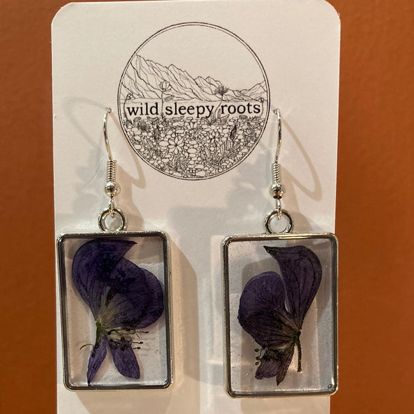 Monkshood Rectangle Pressed Flower Earrings