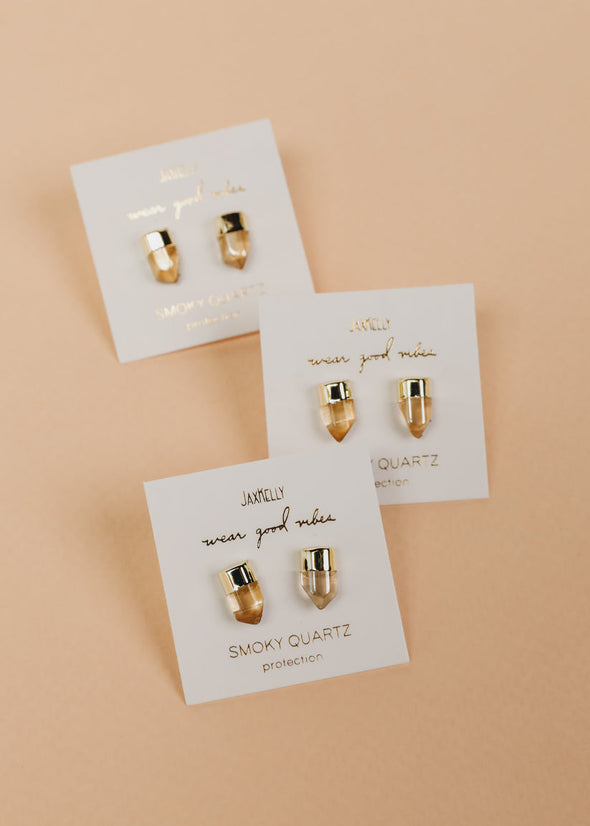 Gold Dip - Smoky Quartz Point Earrings