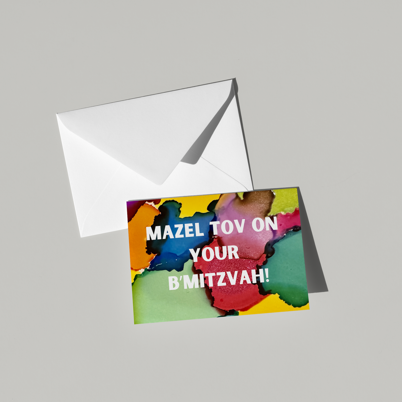 Mazel Tov Card on B'Mitzvah 6"x4" - 100% PCW - Rainbow